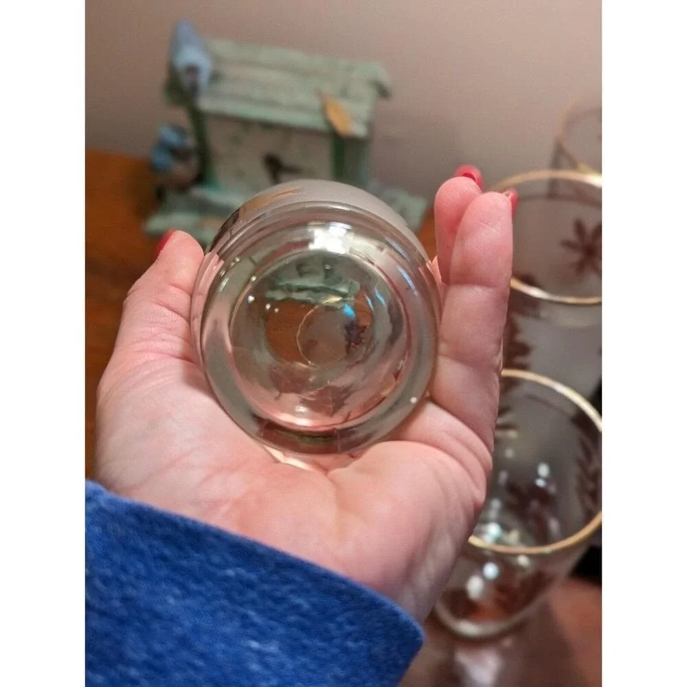 Vintage‎ MCM Gold Leaf Libbey Frosted Tumblers Set of 4 Cocktail Glasses